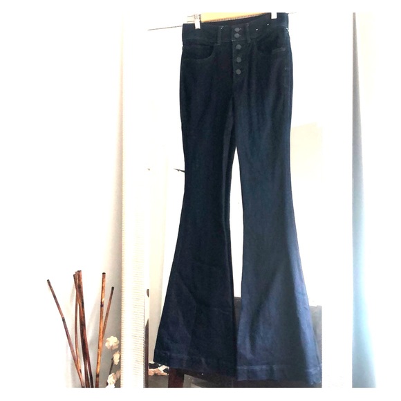 Express Denim - High rise bell flare dark wash jeans